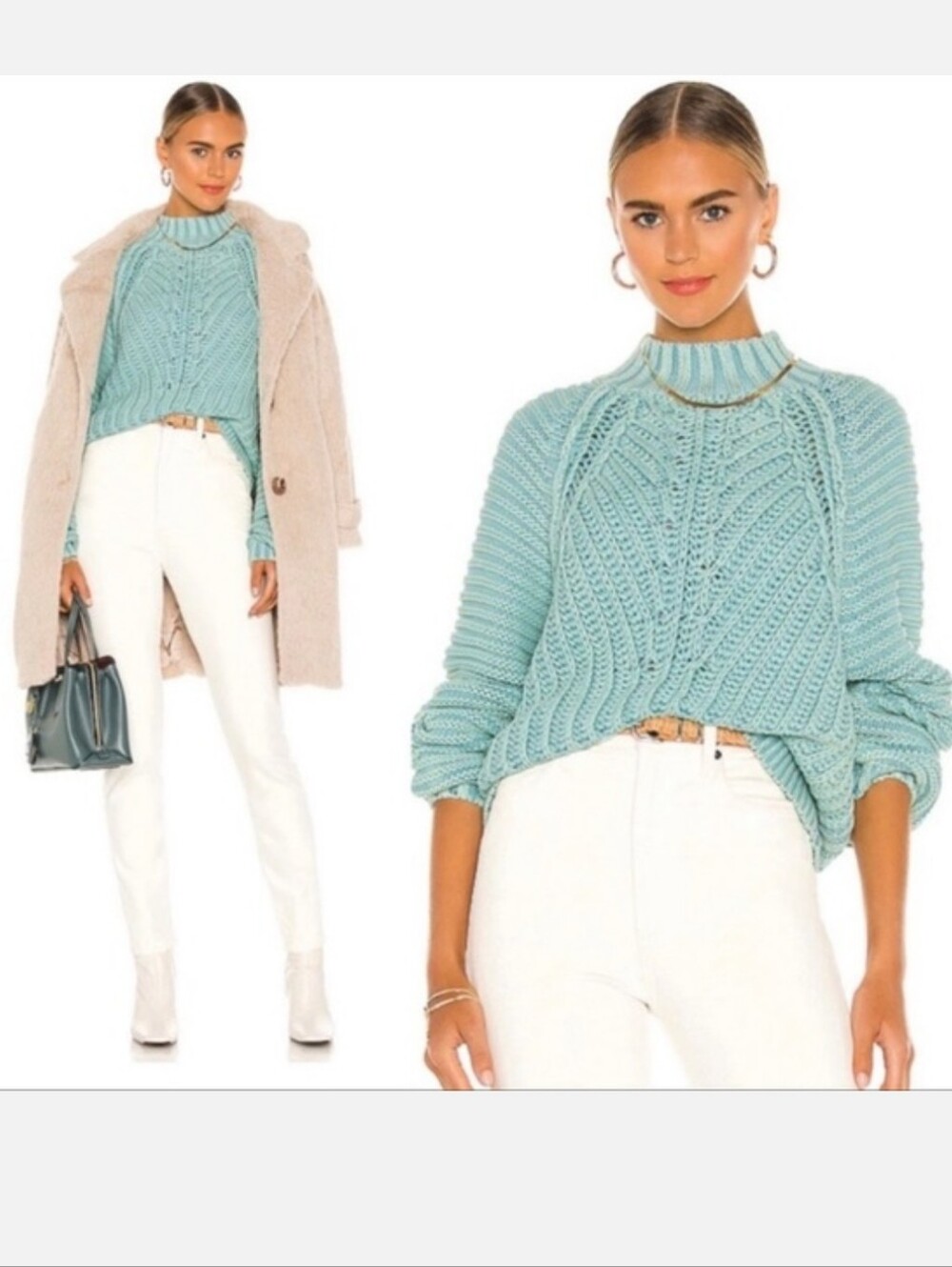 Free People Sweetheart Chunky Knit Sweater In Ocean Pearl, Size M